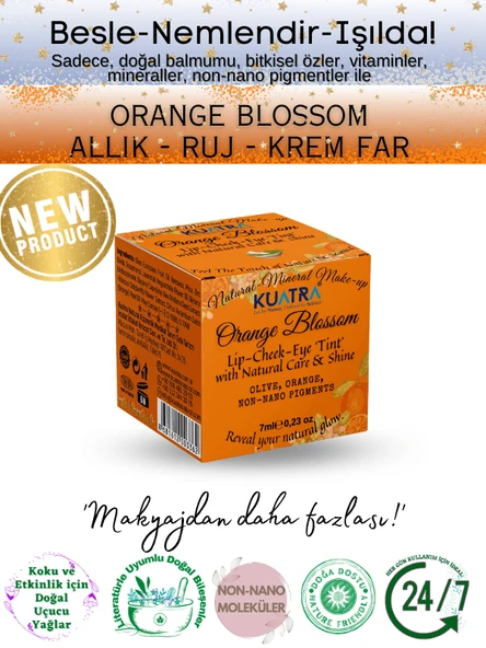 Orange Blossom Lip-Cheek-Eye ‘Tint’ Doğal İçerikli Çok Amaçlı Allık, Ruj, Göz Farı (Makyaj Beraberinde Çok Değerli Besleyici Cilt Bakımı) ürün görseli 1