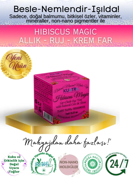Hibiscus Magic Doğal İçerikli Çok Amaçlı Allık, Ruj, Göz Farı (Makyaj Beraberinde Çok Değerli Besleyici Cilt Bakımı) ürün görseli 1