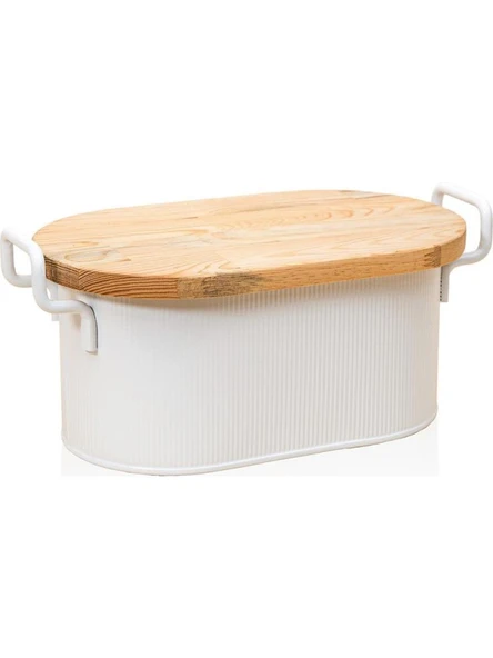 THE MİA STRİPE AHŞAP KAPAKLI EKMEK SAKLAMA KUTUSU BEYAZ 40*22*18 CM ürün görseli 1