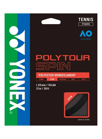 Yonex Poly Tour Spin 1.25 / 12M Tenis Kordaj - Siyah ürün görseli 1