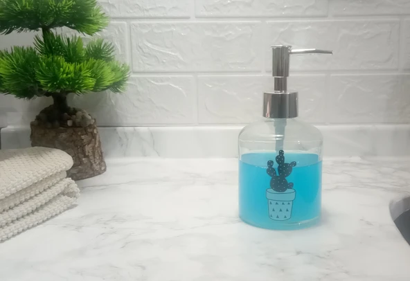 CAM SIVI SABUNLUK,KAKTÜS 2 DESEN 300ML BANYO SETİ  7,6X15,5CM ürün görseli 1