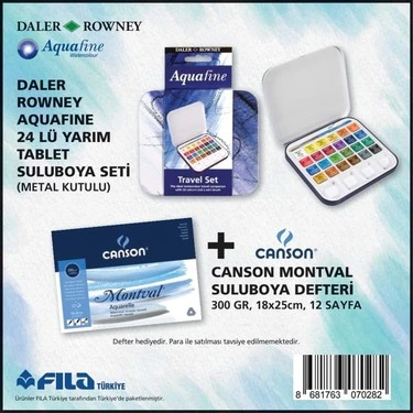 Daler Rowney 24lü Suluboya Metal Kutu+Canson Montval Suluboya Defteri 300 gr 18x25 cm 12 Sayfa ürün görseli 1