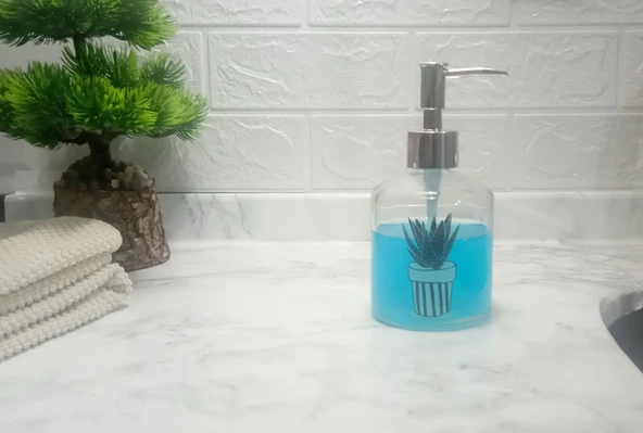 CAM SIVI SABUNLUK,KAKTÜS 1 DESEN 300ML BANYO SETİ 7,6X15,5CM ürün görseli 1