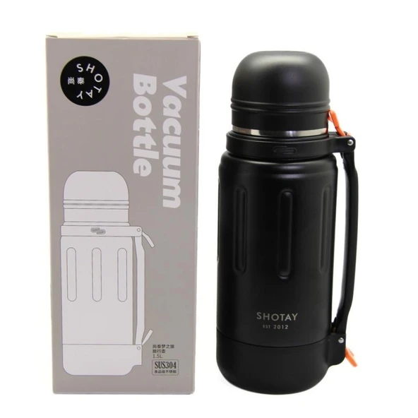 Shotay Durable Çelik Termos Matara 1500Ml Siyah - Resim 2