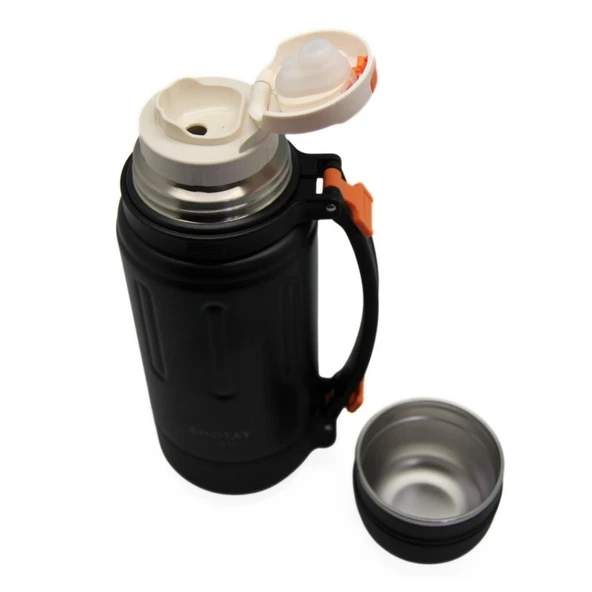 Shotay Durable Çelik Termos Matara 1500Ml Siyah - Resim 3