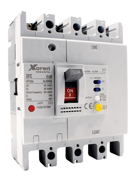 XKOREN 4X100A 35KA Kaçak Akım Korumalı Kompakt Şalter XFC-100-4P-100A ürün görseli 1