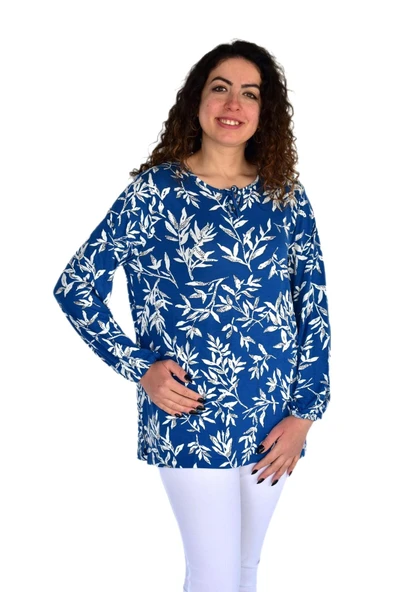 Kadın Yaprak Desen Baskılı Viscon Bluz BGL-ST04288 ürün görseli 1