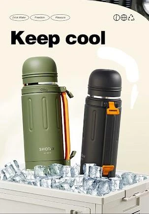 Shotay Durable Çelik Termos Matara 1500Ml Siyah - Resim 6