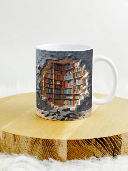 DeepCraft 3D Görünümlü Kitaplık1 Mug Hediyelik Kupa 300ML ürün görseli 1