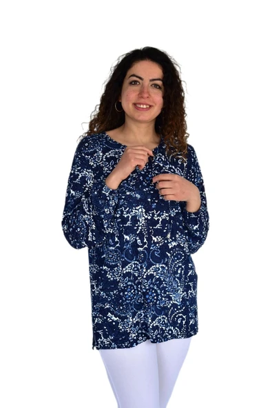 Kadın Yaprak Desen Baskılı Viscon Bluz BGL-ST04283 ürün görseli 1