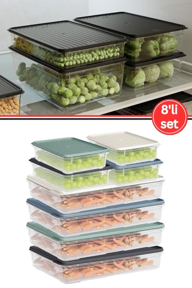 Flora 8'li Buzdolabı Düzenleyici Set, Buzluk Derin Dondurucu Buzdolabı Saklama Kabı 4x(1100,2200ml) ürün görseli 1