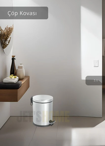 Pedallı Banyo Çöp Kovası Paslanmaz 3 Lt Mutfak Çöp Kutusu Beyaz ürün görseli 1
