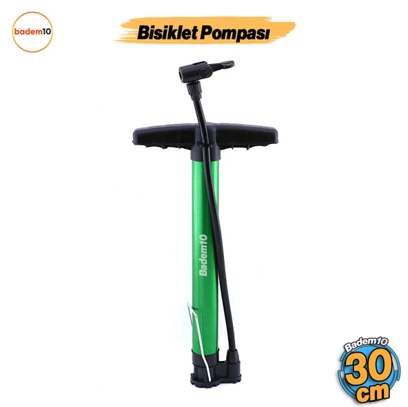 Bisiklet Pompası 30 cm El Tipi Ayak Tutamaklı Hava Top Şişirme Standart Plastik Başlıklı Uçlu Borulu ürün görseli 1