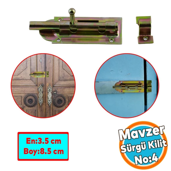 Mavzer Sürgü Kilit No:4 Kadmiyum 35x85 mm Kapı Pencere Emniyet Mandalı Kilidi ürün görseli 1