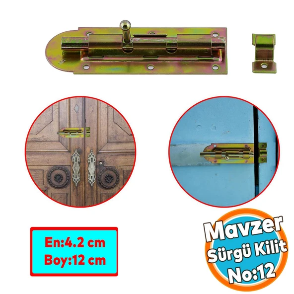 Mavzer Sürgü Kilit Ahşap Pvc Demir Kapı Pencere Sürgüsü Emniyet Kilidi Sürgülü No:12 Kilit 42x120 mm ürün görseli 1