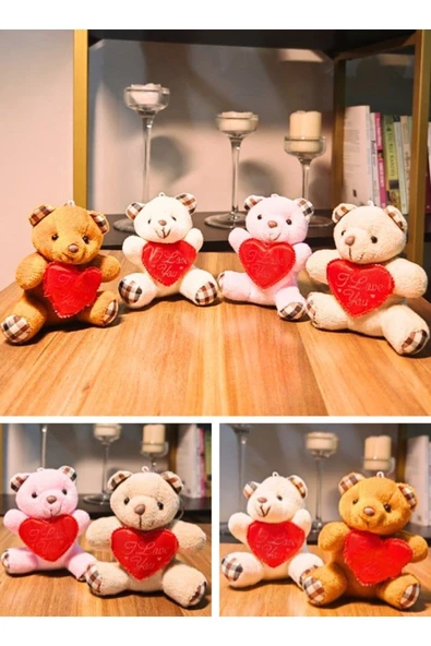 Kalpli Love Yazılı 4 Adet Mini Lüx Ayıcık Sevgiliye Hediye 11 CM x 9 CM Kalpli Love Yazılı Ayıcık ürün görseli 1