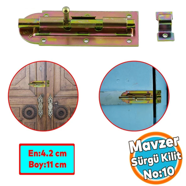 Mavzer Sürgü No:10 Kilit Kadmiyum 42x110 mm Kapı Pencere Emniyet Mandalı Kilidi ürün görseli 1