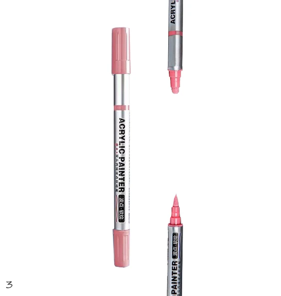 Çift Taraflı Akrilik Marker Kalemi - 1 Adet- Pembe ürün görseli 1