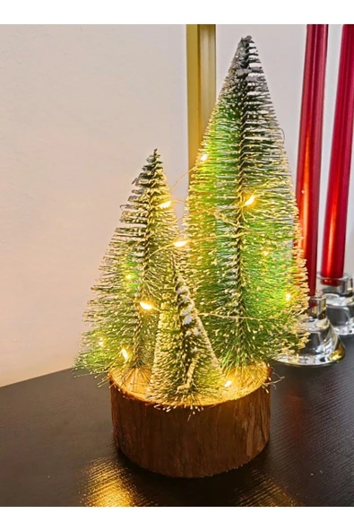 Led Işıklı Nevada Çam Ağaçları 4 lü Set Büyük Meşe Kütüklü Led Işıklı 22 Cm Büyük Çam Ağaçları Seti ürün görseli 1