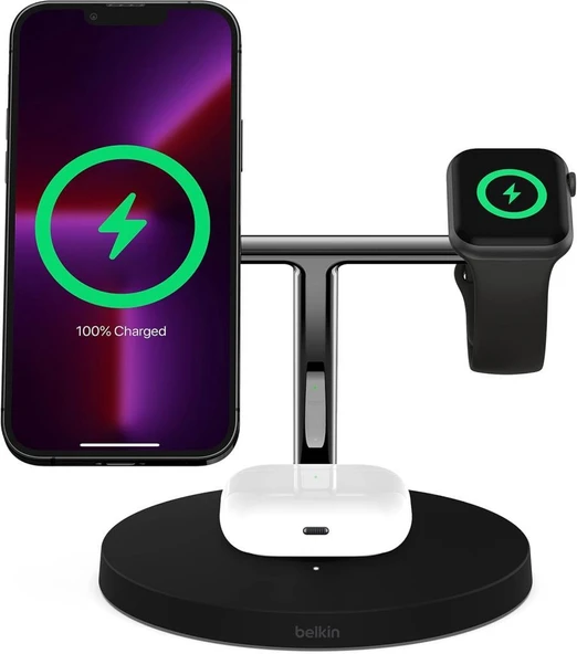 Belkin BoostCharge Pro WIZ009VFBK Siyah 3in1 Kablosuz Hızlı Şarj Aleti Outlet ürün görseli 1