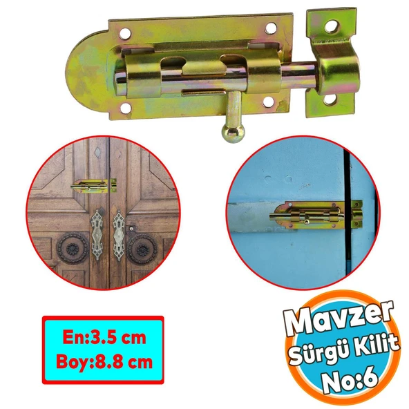 Mavzer Sürgü Kilit No:6 Kadmiyum 35x88 mm Kapı Pencere Emniyet Mandalı Kilidi ürün görseli 1