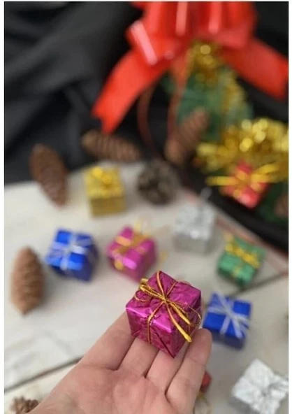 12 Lİ Yeni Yıl Yılbaşı Çam Ağacı Süs Seti 12 Adet Renkli Hediye Paketi Temalı 3CM Noel Çam Ağacı Süs ürün görseli 1