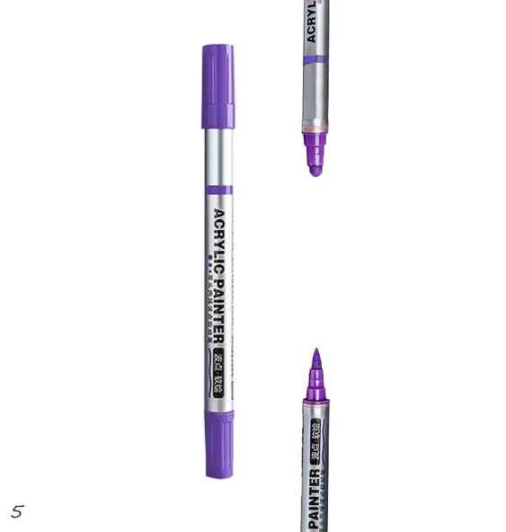 Çift Taraflı Akrilik Marker Kalemi - 1 Adet- Mor ürün görseli 1