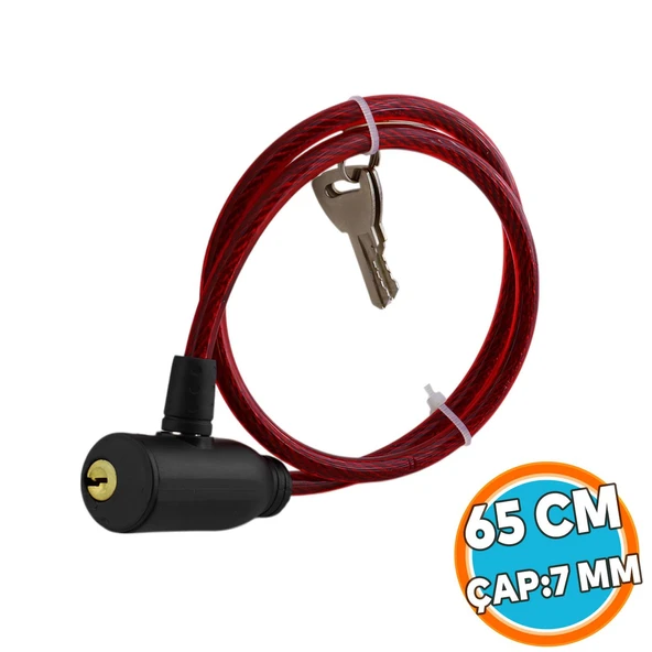 Bisiklet Kilidi 65 cm Halat Zincir Çelik Kilit Çap 10 mm Ø  Hırsız Önle Güvenlik 1 Adet Kırmızı Renk ürün görseli 1