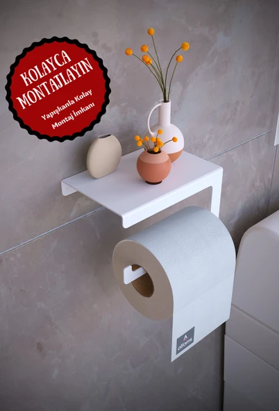 Metal Modern Telefon, Aksesuar Raflı Tuvalet Wc Kağıtlık Peçete Askısı Beyaz ürün görseli 1