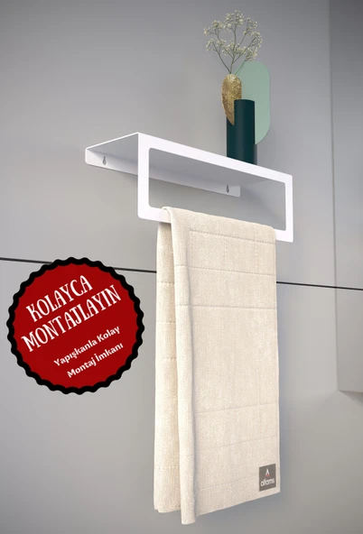 Modern Modern Raflı Havlu Tutacağı Metal Mutfak Banyo Havlu Askısı Beyaz ürün görseli 1