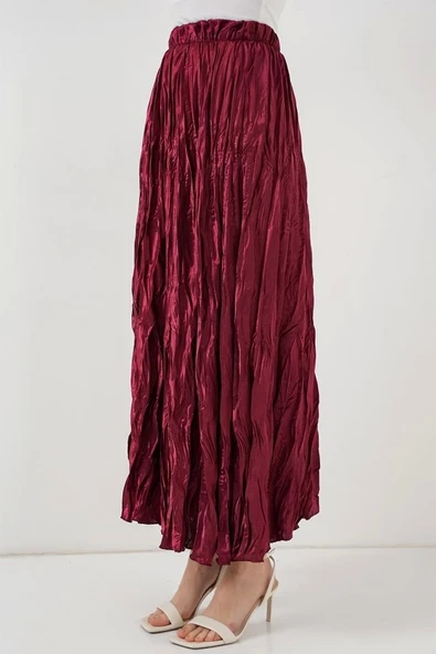 Uzun Kırışık Etek 8034 - Bordo - Resim 2