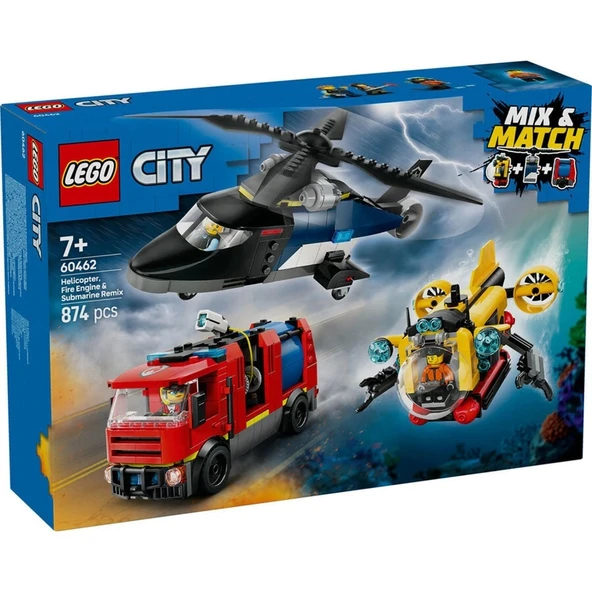 60462 Lego City Helikopter, İtfaiye Kamyonu ve Denizaltı 874 parça +7 yaş ürün görseli 1