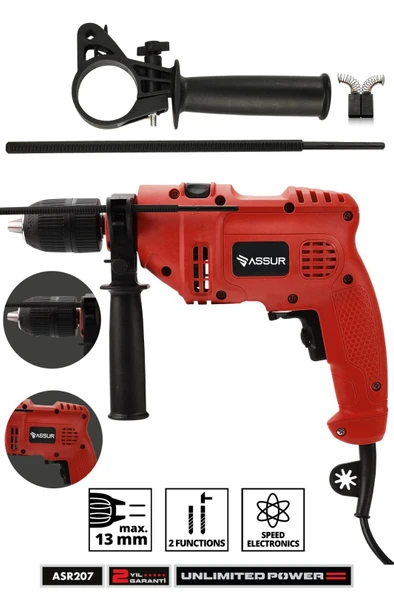 Assur 500W Darbeli Metal Şanzıman 13mm Elektrikli Matkap ürün görseli 1