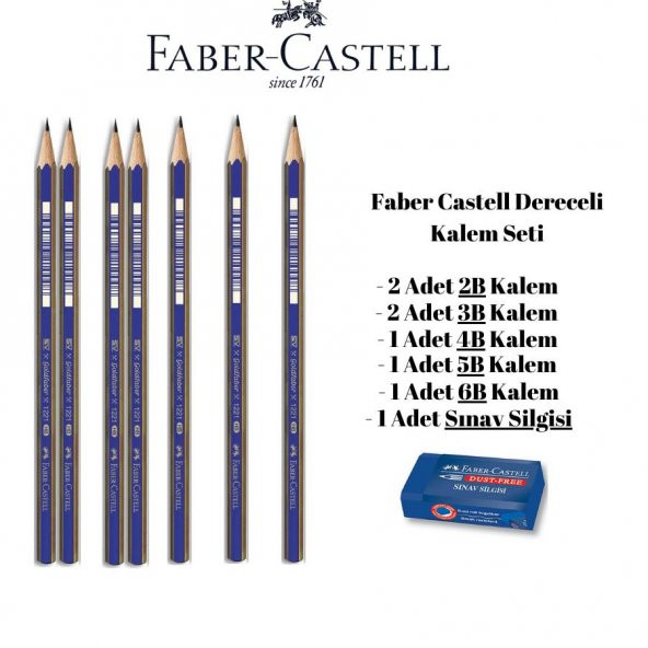 Dereceli Kalem Seti 7 Adet Kalem ve Silgi Faber Castell Dereceli Kalem Seti 2B 3B 4B 5B 6B Kalem ürün görseli 1