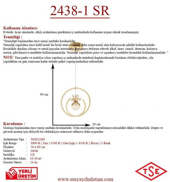 Eray Aydınlatma 2438-1 Sarı Led Avize - Resim 3