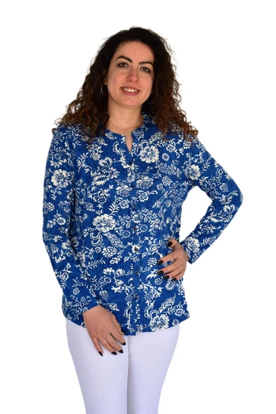 Kadın Çiçek Baskılı Düğmeli Viscon Bluz BGL-ST04268 ürün görseli 1