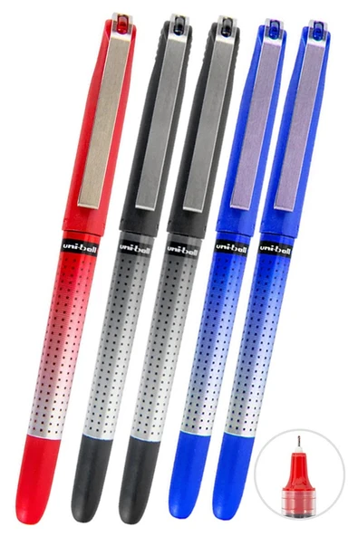 Mavi Siyah Kırmızı Pilot Kalem 5 Adet Uniball Eye Needle 0.5 mm İğne Uçlu Pilot Kalem Ub-185 S İğne Uçlu Likit Mürekkep ürün görseli 1