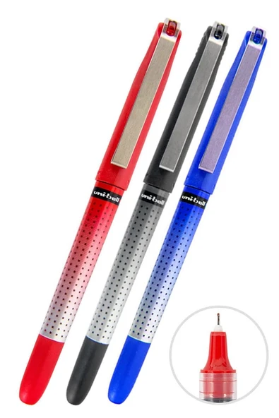 Mavi Siyah Kırmızı Pilot Kalem 3 Adet Uniball Eye Needle 0.5 mm İğne Uçlu Pilot Kalem Ub-185 S İğne Uçlu Likit Mürekkep ürün görseli 1
