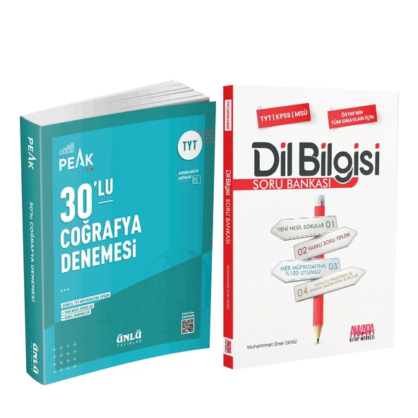 Ünlü Yayıncılık Tyt Coğrafya Best Peak 30 lu Denemesi ve AKM Dil Bilgisi Soru Bankası Seti 2 Kitap ürün görseli 1