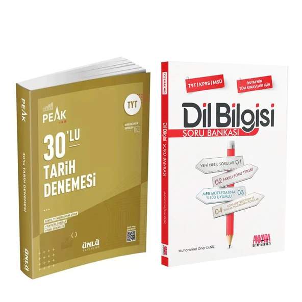 Ünlü Yayıncılık TYT Tarih Best Peak 30 lu Deneme ve AKM Dil Bilgisi Soru Bankası Seti 2 Kitap ürün görseli 1