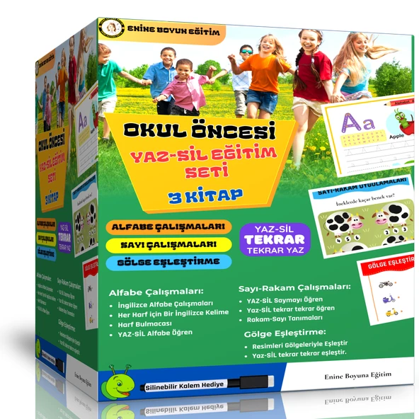 Okul Öncesi YAZ-SİL Eğitim Seti (3 Kitap-Alfabe-Sayılar-Gölge Eşleştirme) ürün görseli 1