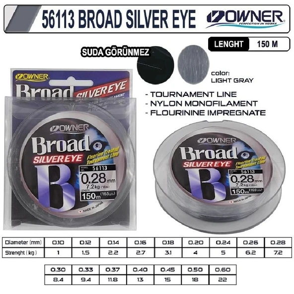 Süper Kalite Japon Misina Owner Broad Silver Eye 150M Light Grey 0,26Mm ürün görseli 1