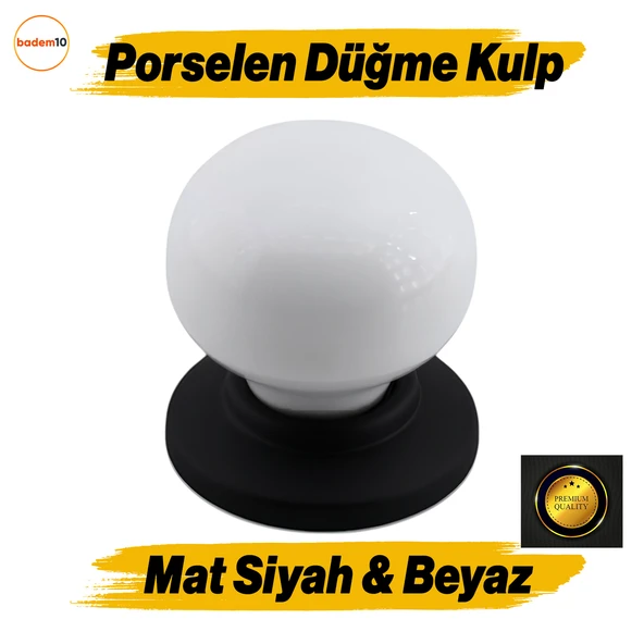 Tere Porselen Mat Siyah Beyaz Düğme Mobilya Mutfak Çekmece Dolap Dolabı Kulpu Kulbu Kulpları ürün görseli 1