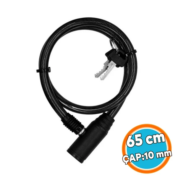 Bisiklet Kilidi 65 cm Çelik Halat Zincir Kilit Çap 10 mm Ø  Hırsız Önleme Güvenlik 1 Adet ürün görseli 1