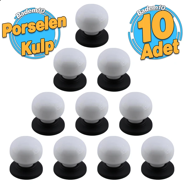 10 Adet Tere Porselen Mat Siyah Beyaz Düğme Mobilya Mutfak Çekmece Dolap Dolabı Kulpu Kulbu Kulpları ürün görseli 1