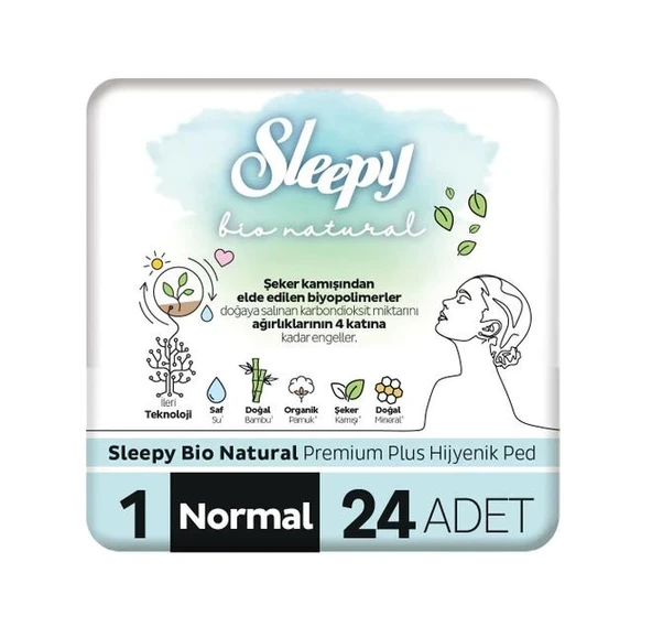 Sleepy Bio Natural Premium Plus Hijyenik Ped Normal 24 Adet Ped ürün görseli 1