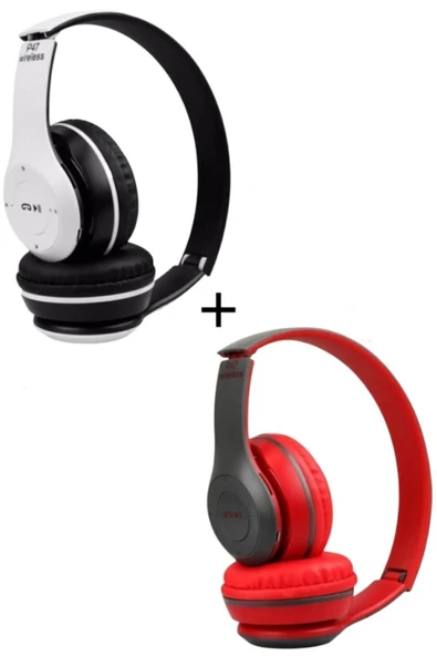 Ruckus Wireless (ÇKR) 2 Adet P47 Extra Bass Wireless Bluetooth Kulaklık 5.1 Edr Beyaz Kırmızı ürün görseli 1