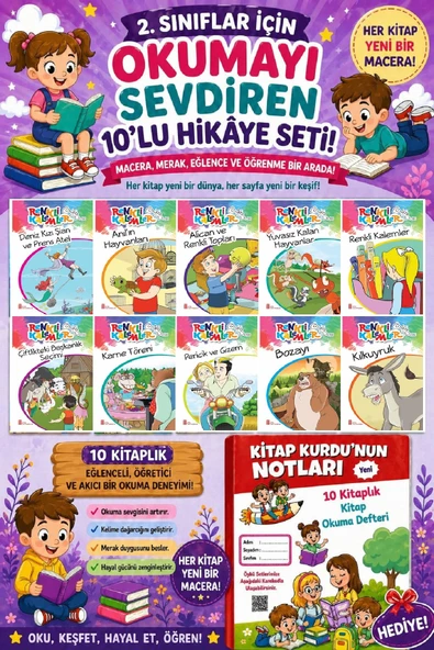 2.Sınıflar İçin Okumayı Sevdiren 10 lu Hikaye Seti 14 (Kitap Okuma Defteri Hediyeli) ürün görseli 1