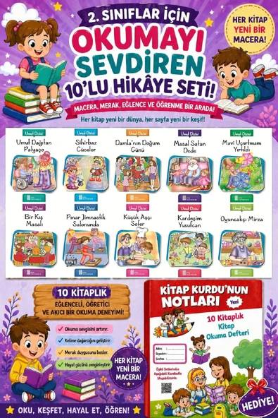 2.Sınıflar İçin Okumayı Sevdiren 10 lu Hikaye Seti 15 (Kitap Okuma Defteri Hediyeli) ürün görseli 1