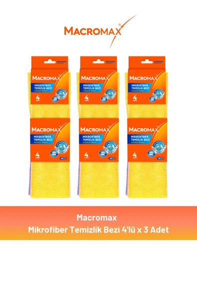 Macromax Mikrofiber Açık Temizlik Bezi 4'lü x 3 Adet ürün görseli 1
